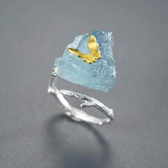 Adjustable Butterfly & Lotus Gemstone Ring - Low in Stock